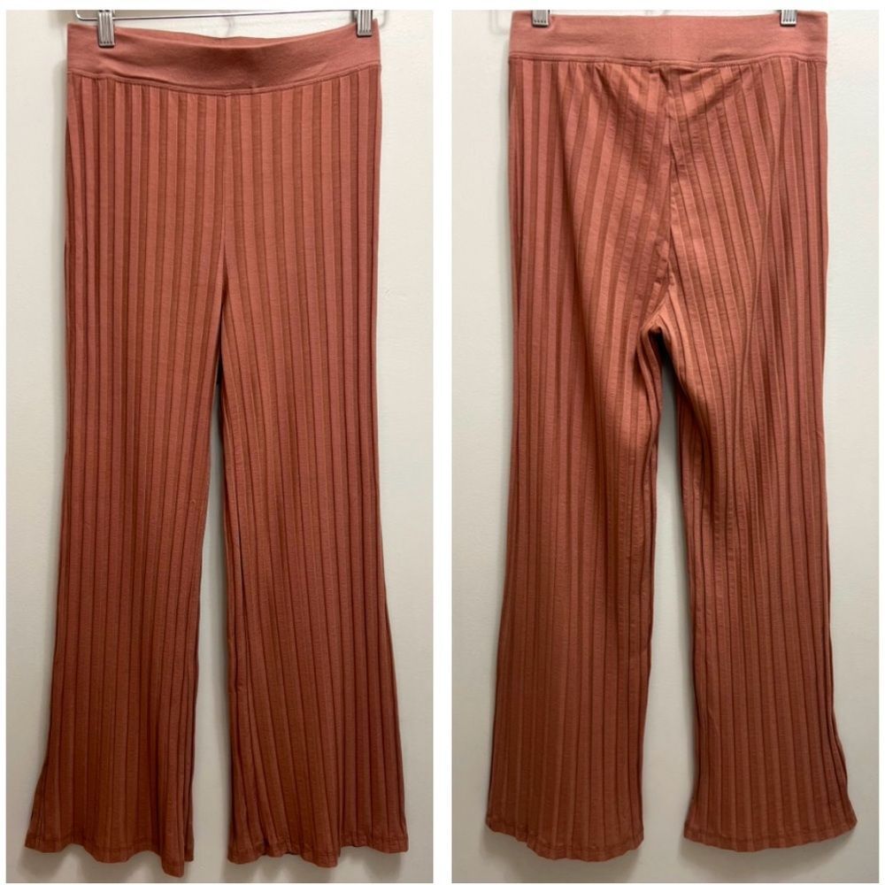Jonathan Simkhai Standard Celia Ribbed Pleated Wide Leg Stretch Pants in Teak M - Picture 3 of 10